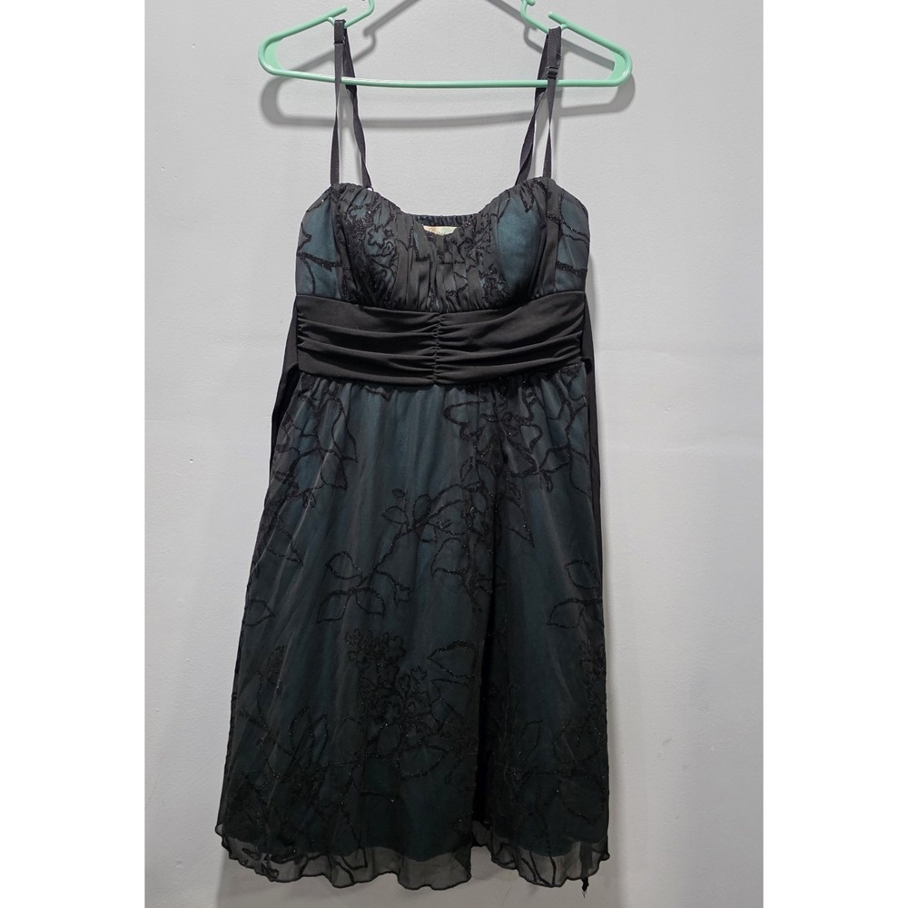 Speechless Y2k Dress Juniors Size M Green Black Shimmer Flower Sleeveless Mesh